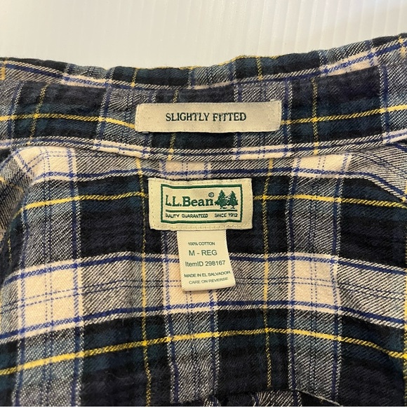 LL Bean Slightly Fitted Cotton Blue Green Plaid Flannel Button Down - Picture 2 of 3